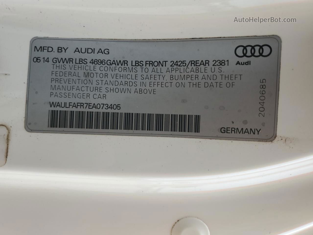 2014 Audi A5 Premium Plus White vin: WAULFAFR7EA073405