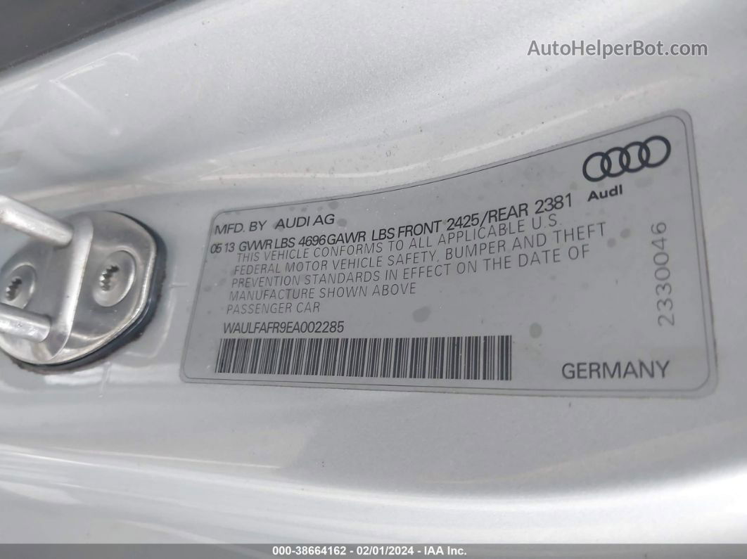2014 Audi A5 2.0t Premium Серебряный vin: WAULFAFR9EA002285