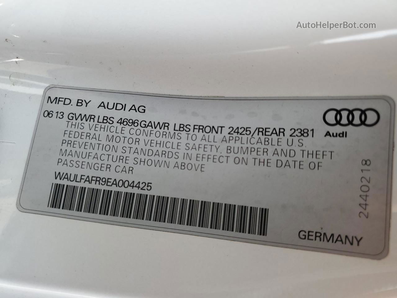 2014 Audi A5 Premium Plus White vin: WAULFAFR9EA004425