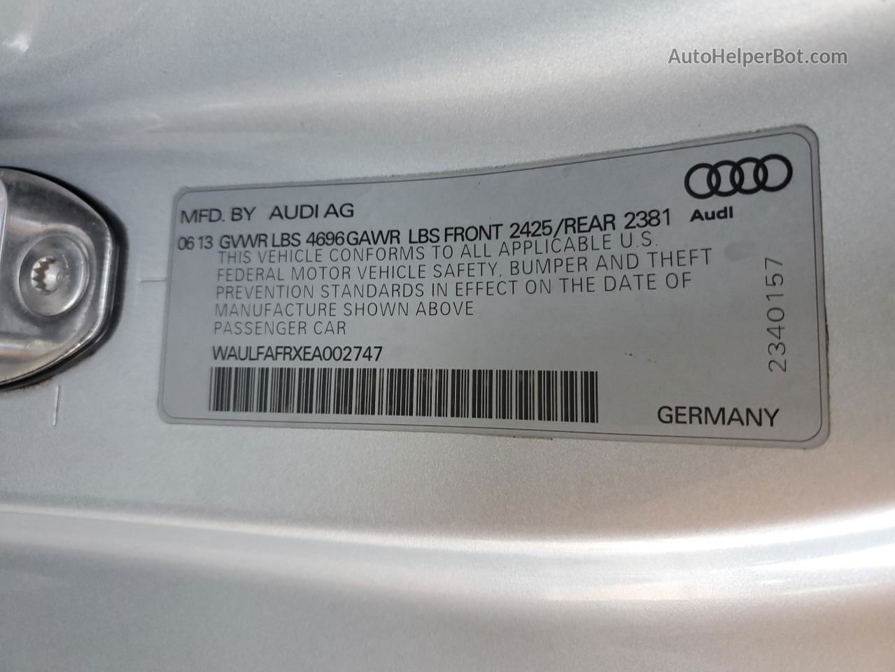 2014 Audi A5 Premium Plus Silver vin: WAULFAFRXEA002747