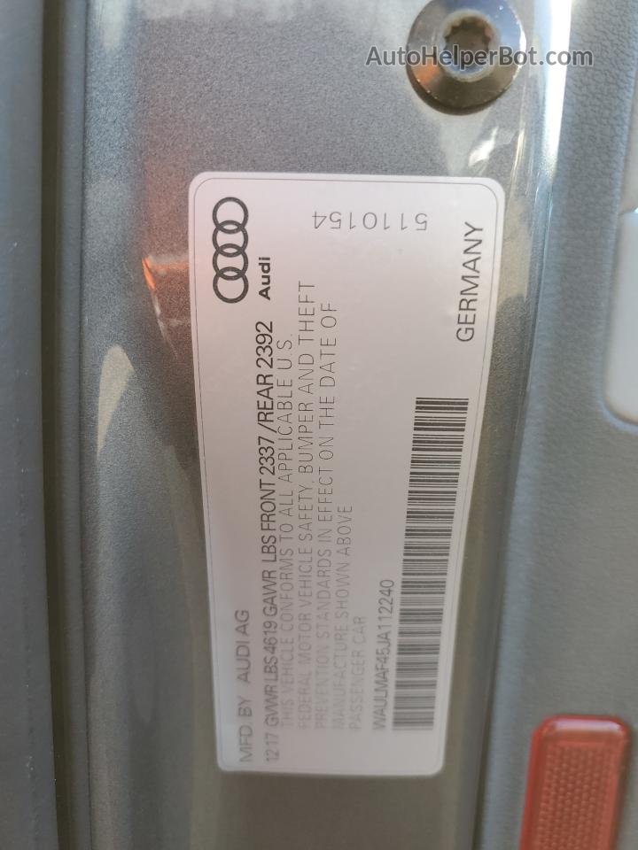 2018 Audi A4 Premium Plus Серый vin: WAULMAF45JA112240