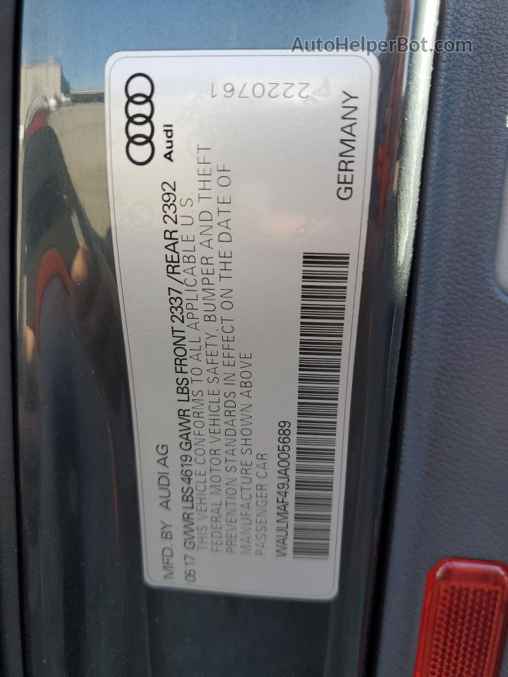 2018 Audi A4 Premium Plus Gray vin: WAULMAF49JA005689