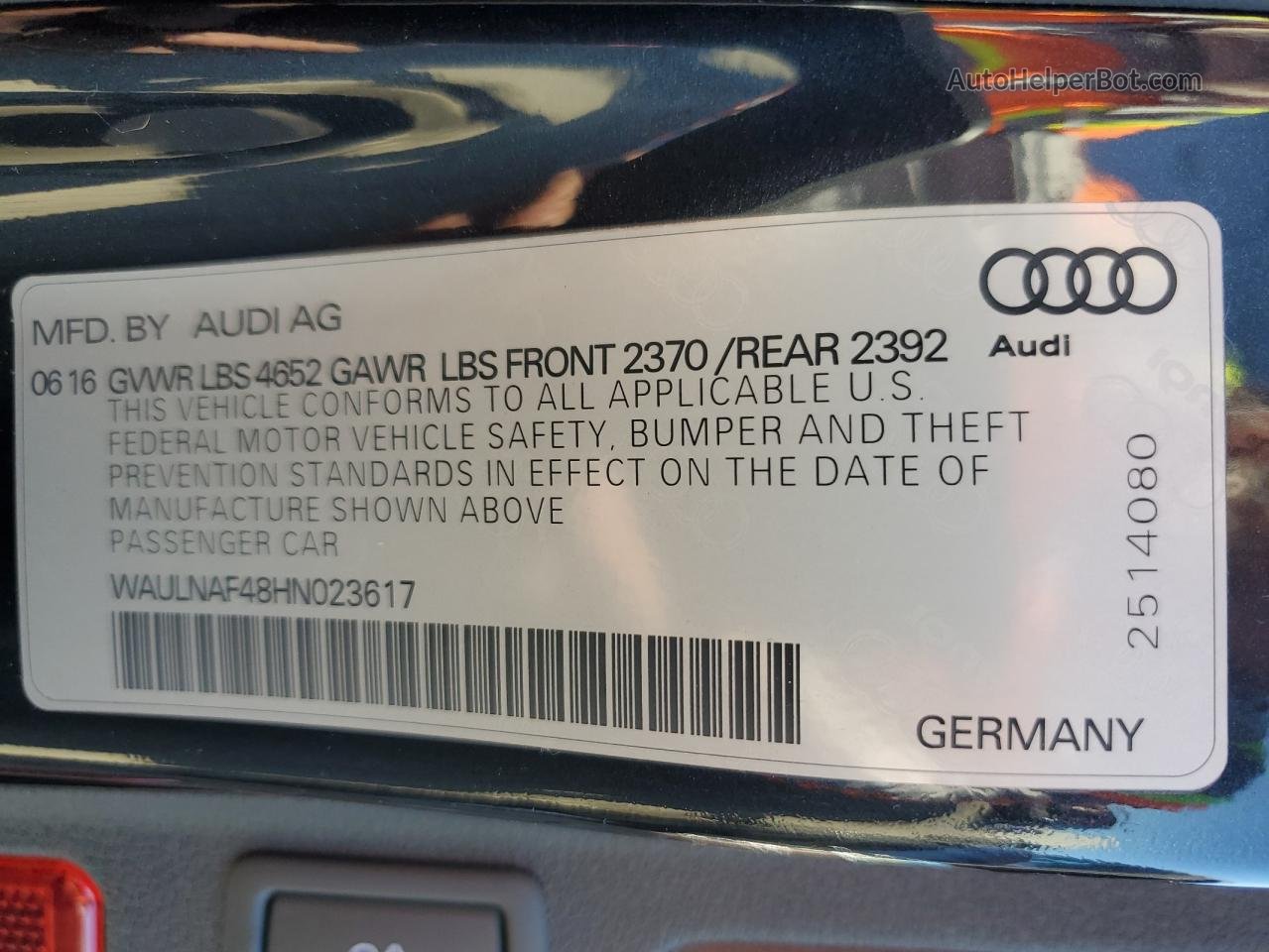 2017 Audi A4 Premium Plus Blue vin: WAULNAF48HN023617
