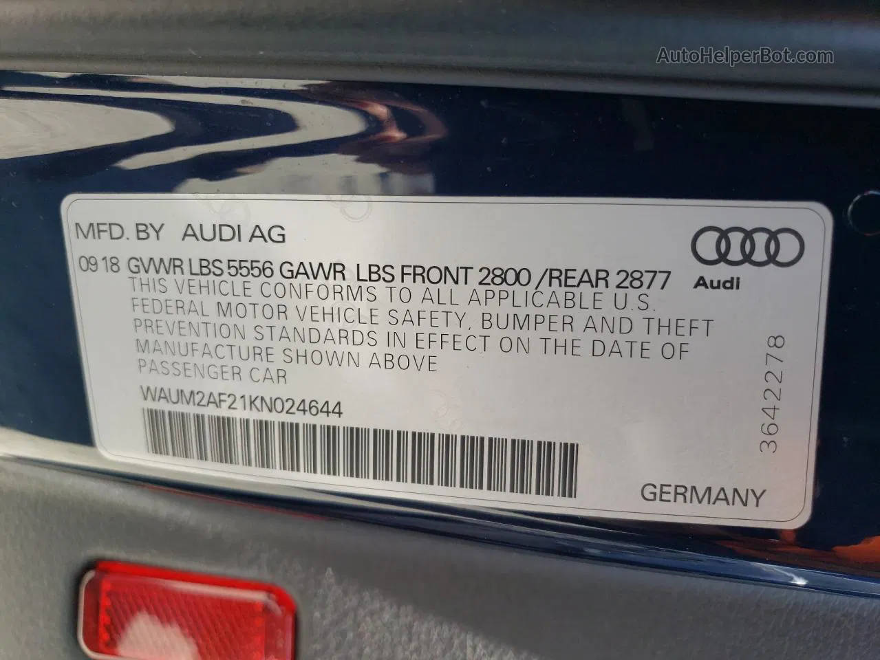 2019 Audi A6 Prestige Blue vin: WAUM2AF21KN024644