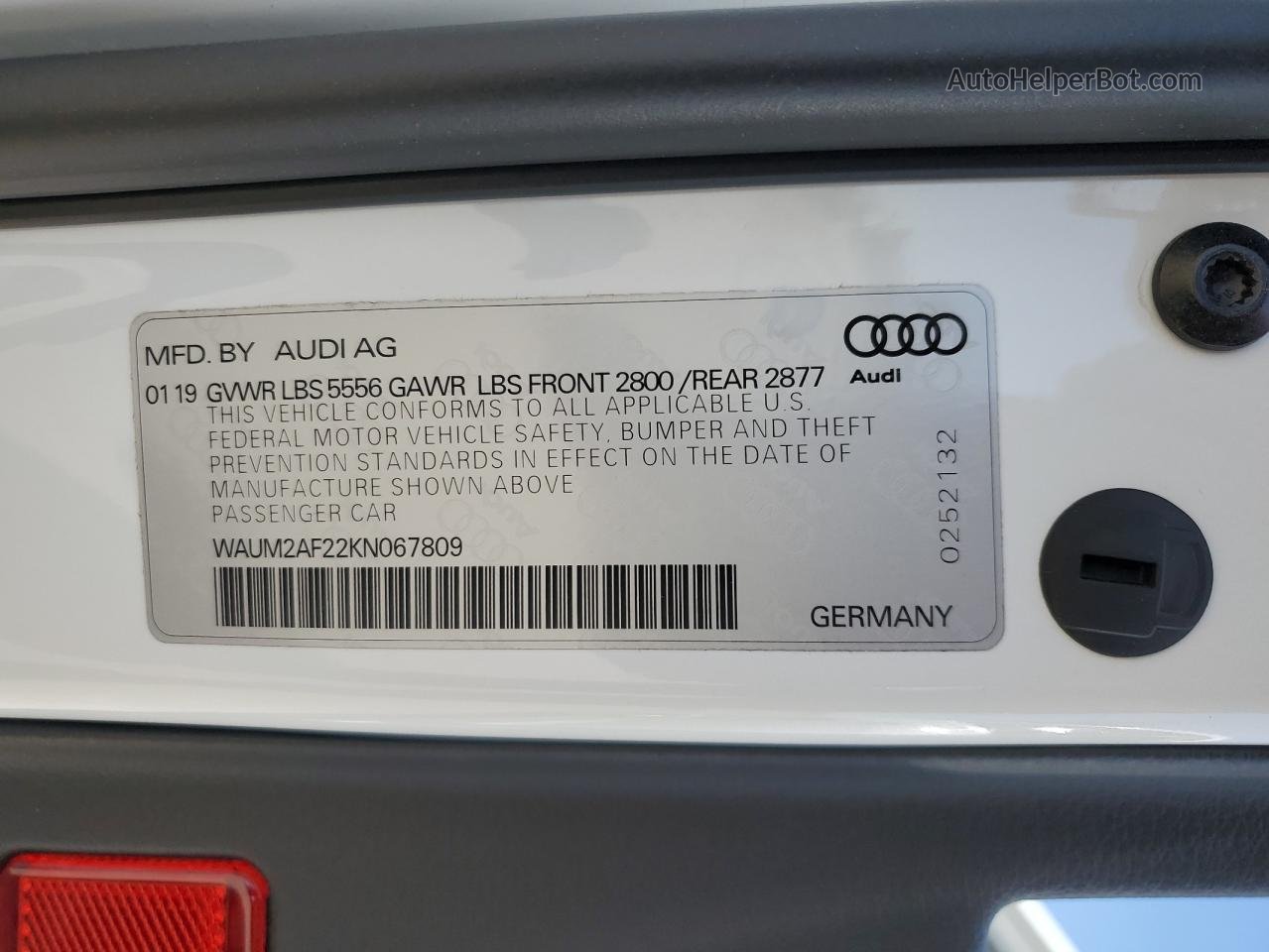 2019 Audi A6 Prestige White vin: WAUM2AF22KN067809