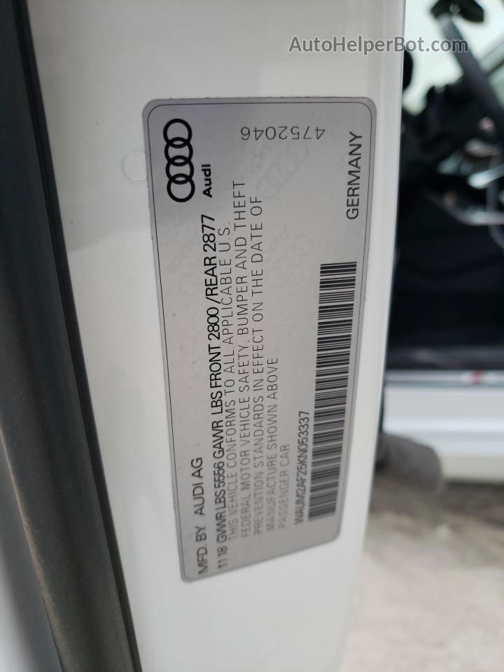 2019 Audi A6 Prestige White vin: WAUM2AF25KN053337