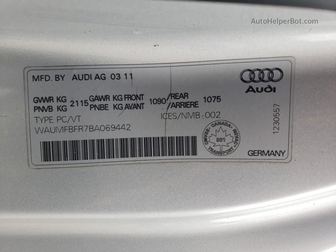 2011 Audi A5 Premium Silver vin: WAUMFBFR7BA069442