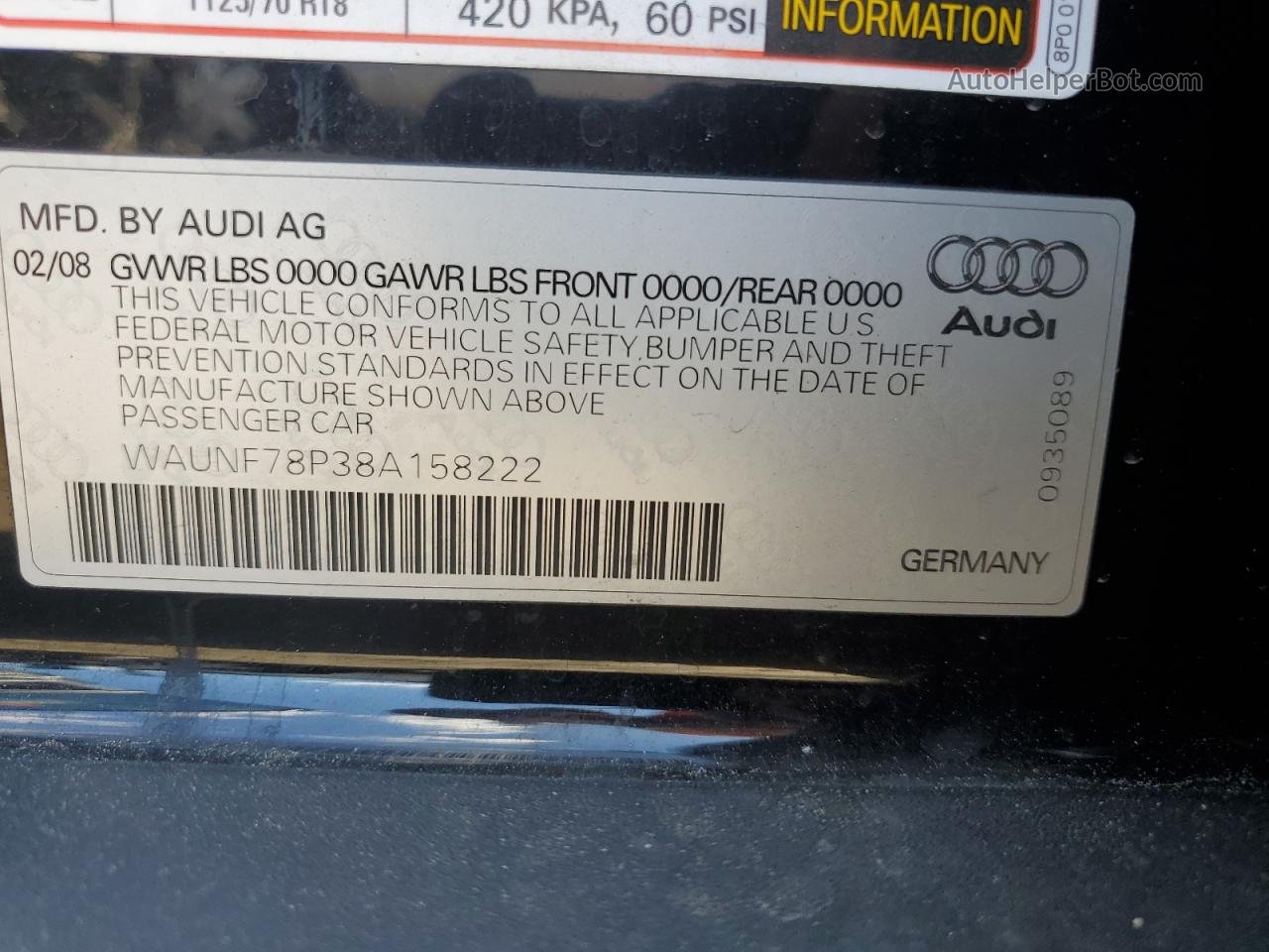 2008 Audi A3 2.0 Premium Black vin: WAUNF78P38A158222