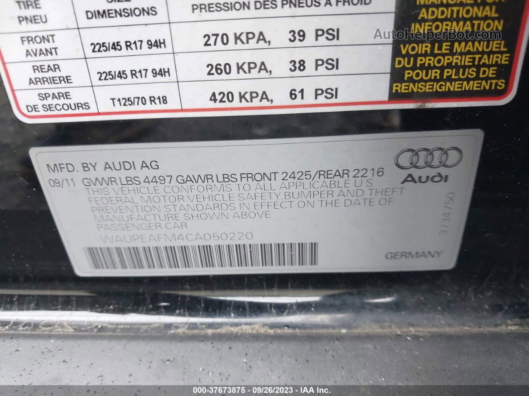 2012 Audi A3 2.0t Premium Plus Black vin: WAUPEAFM4CA050220