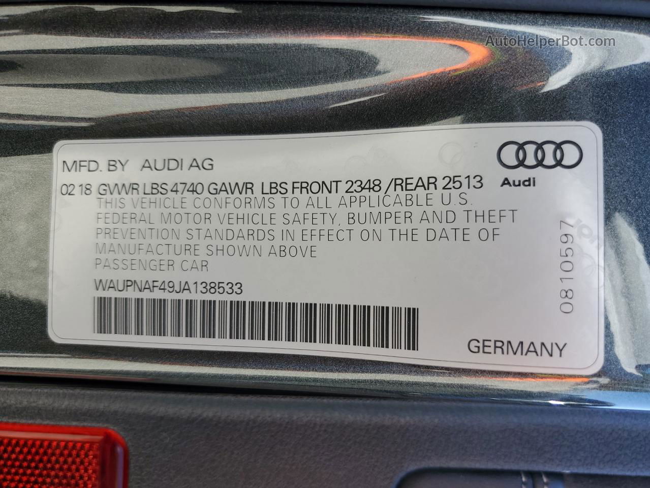 2018 Audi A4 Premium Plus Gray vin: WAUPNAF49JA138533