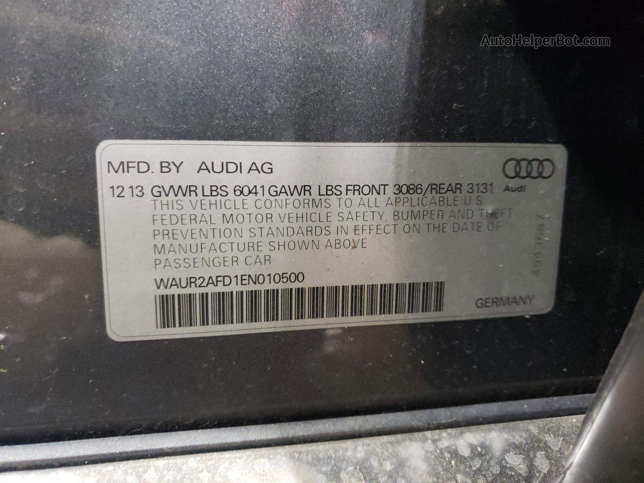 2014 Audi A8 L Quattro Gray vin: WAUR2AFD1EN010500