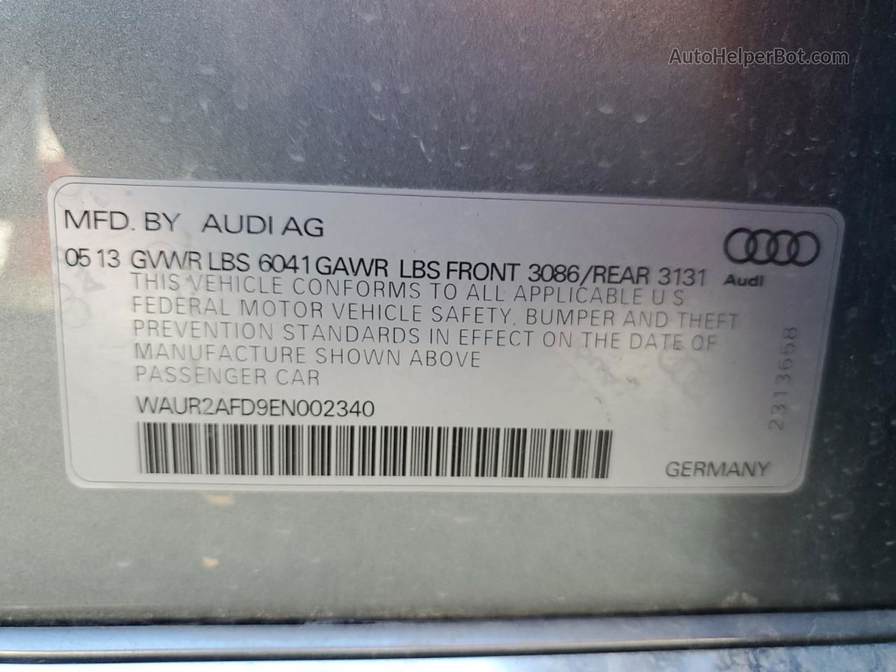 2014 Audi A8 L Quattro Gray vin: WAUR2AFD9EN002340
