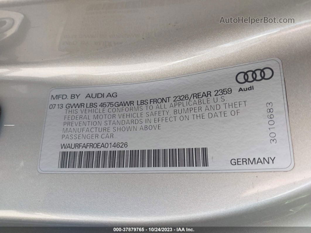 2014 Audi A5 2.0t Premium Серебряный vin: WAURFAFR0EA014626