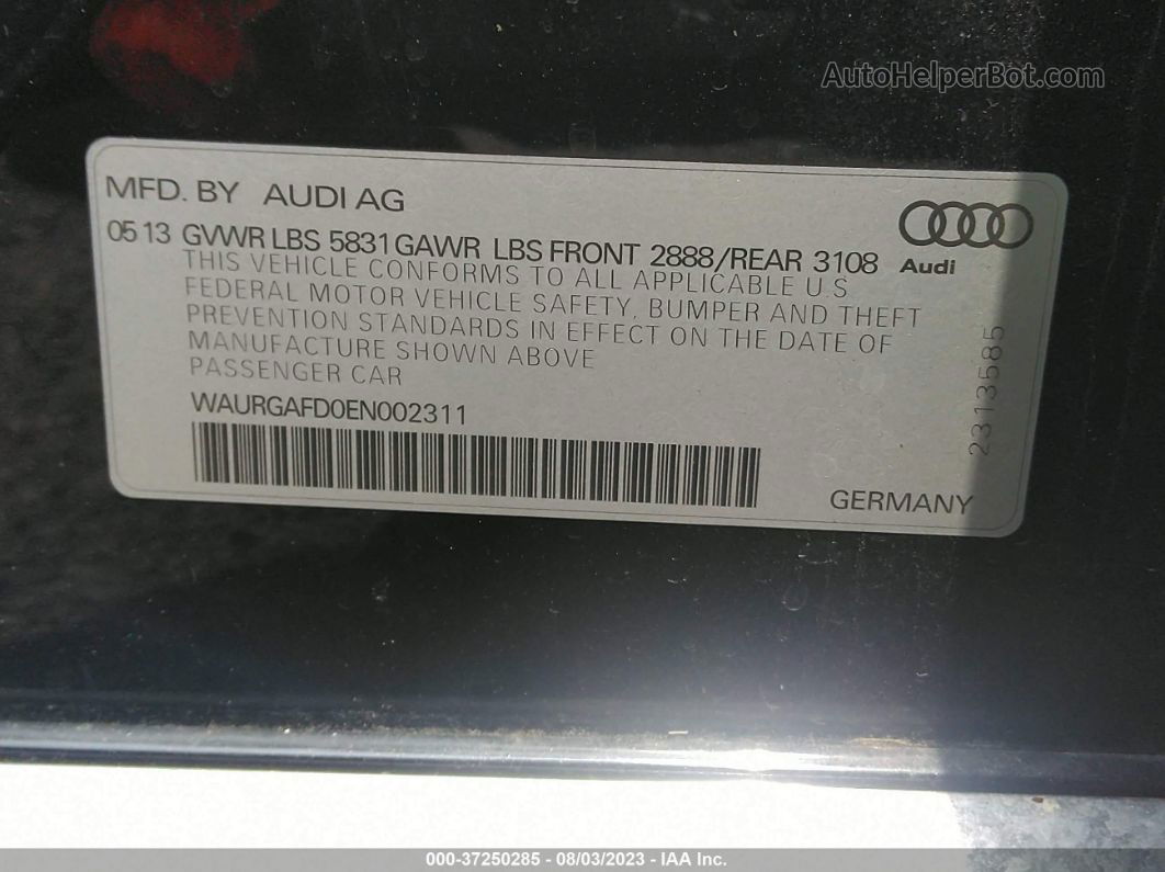 2014 Audi A8 L 3.0t Черный vin: WAURGAFD0EN002311