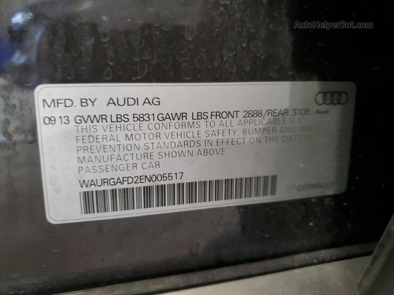 2014 Audi A8 L Quattro Black vin: WAURGAFD2EN005517