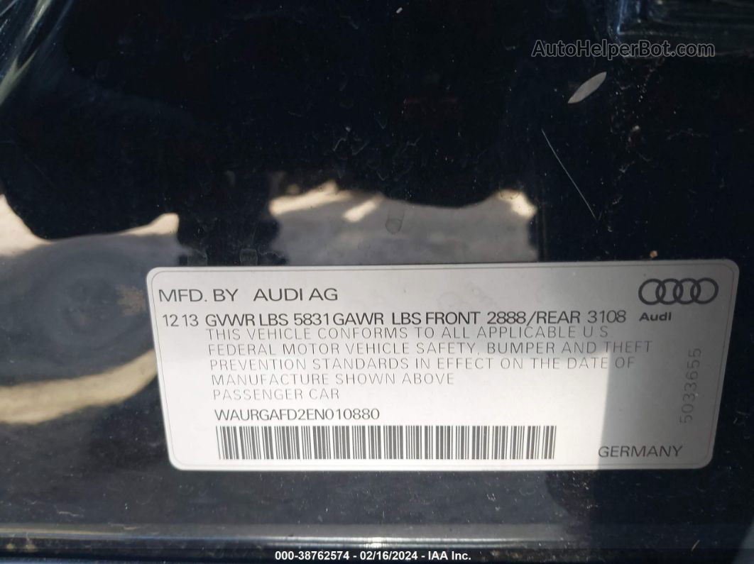2014 Audi A8 L 3.0t Black vin: WAURGAFD2EN010880