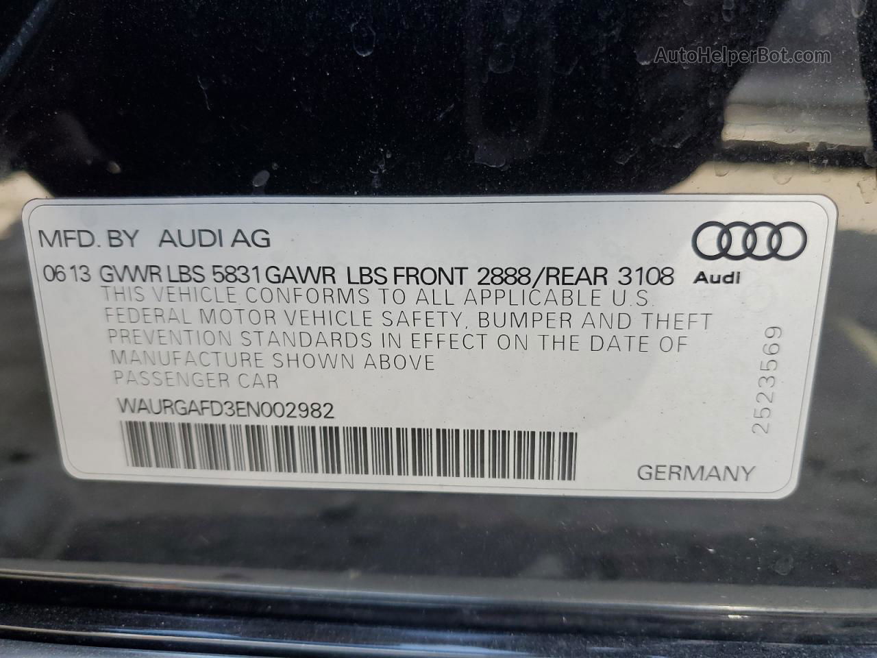 2014 Audi A8 L Quattro Black vin: WAURGAFD3EN002982