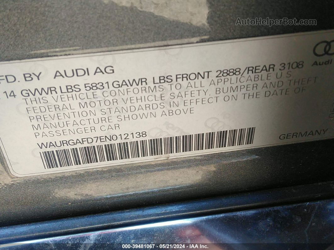 2014 Audi A8 L 3.0t Gray vin: WAURGAFD7EN012138