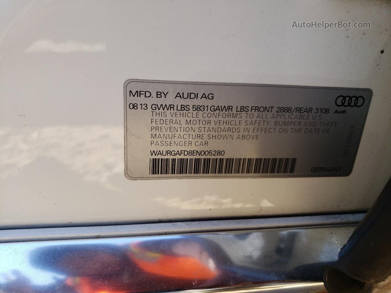 2014 Audi A8 L Quattro White vin: WAURGAFD8EN005280