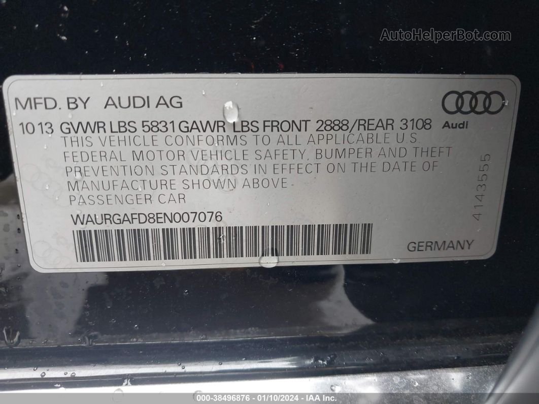 2014 Audi A8 L 3.0t Черный vin: WAURGAFD8EN007076