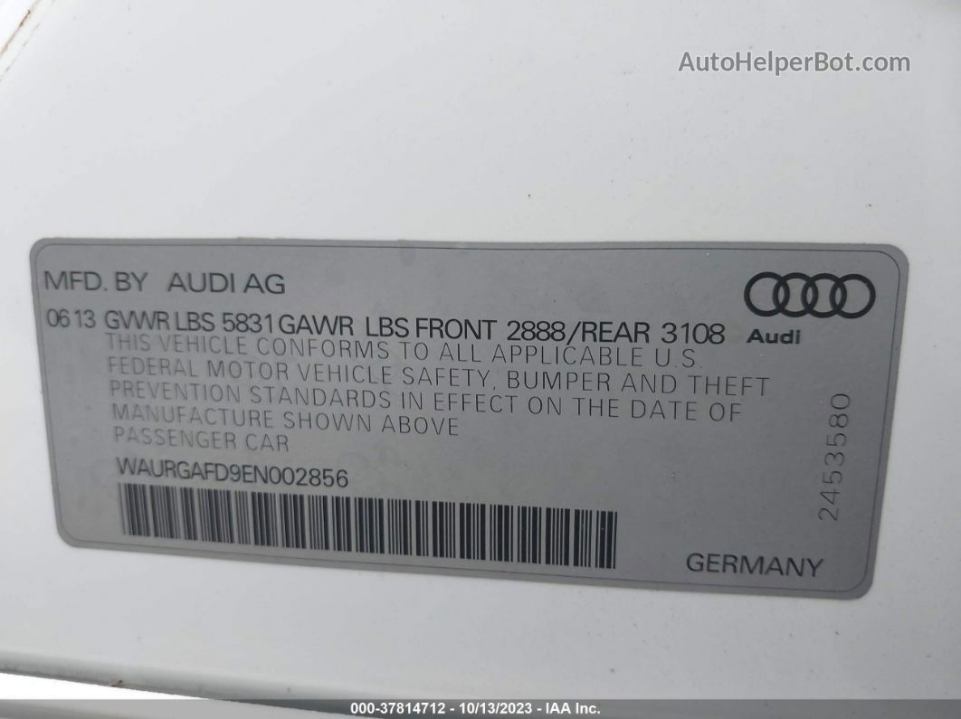 2014 Audi A8 L 3.0t White vin: WAURGAFD9EN002856