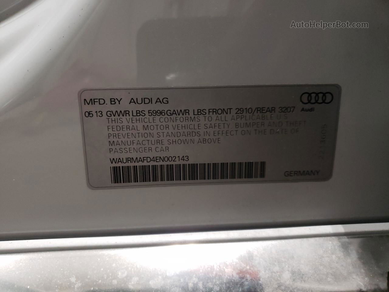 2014 Audi A8 L Tdi Quattro White vin: WAURMAFD4EN002143