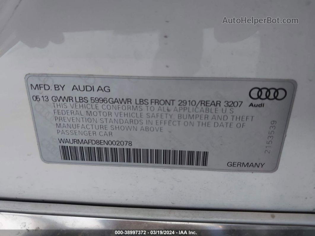 2014 Audi A8 L 3.0 Tdi White vin: WAURMAFD8EN002078