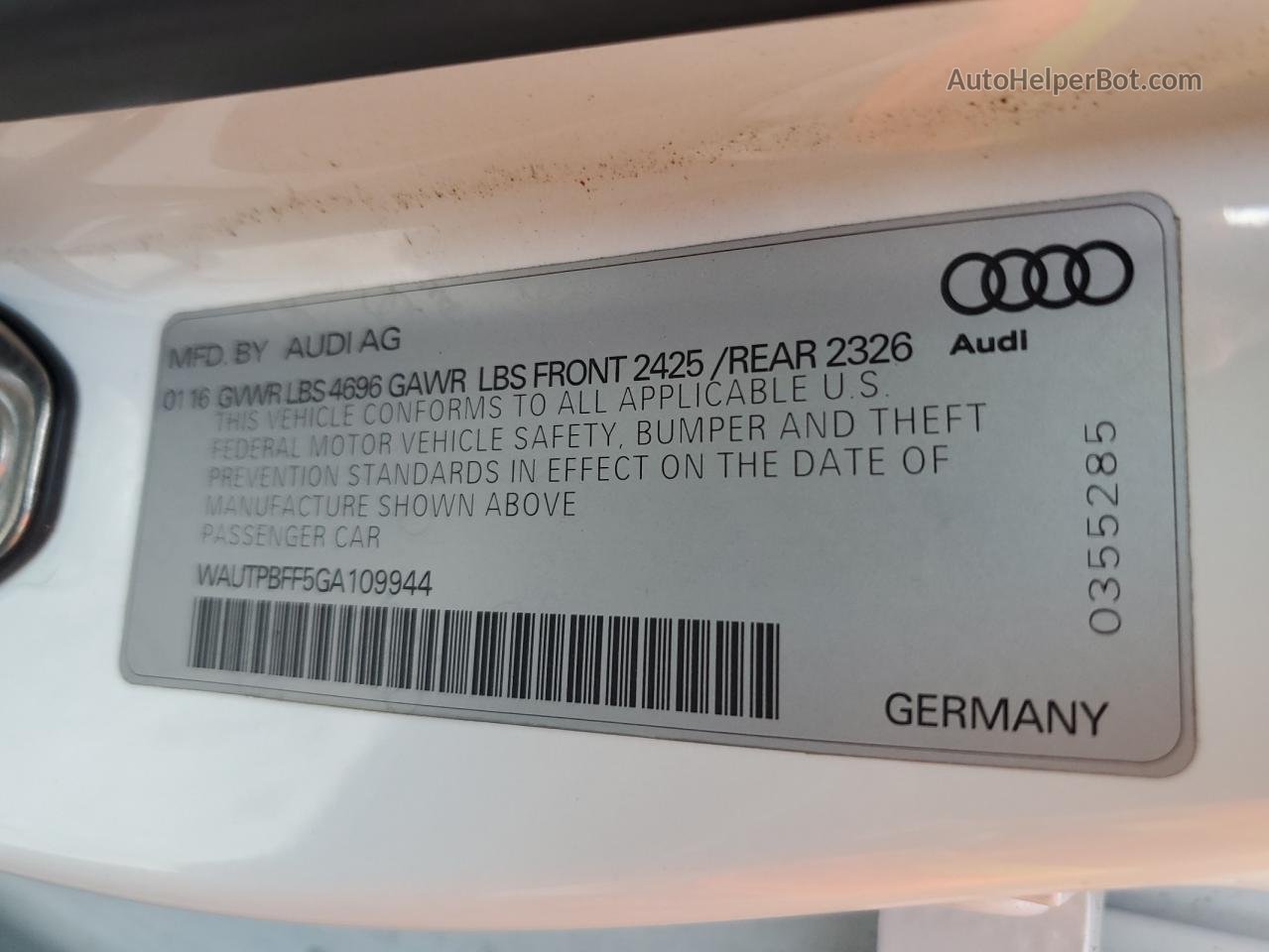 2016 Audi A3 E-tron Premium Plus White vin: WAUTPBFF5GA109944