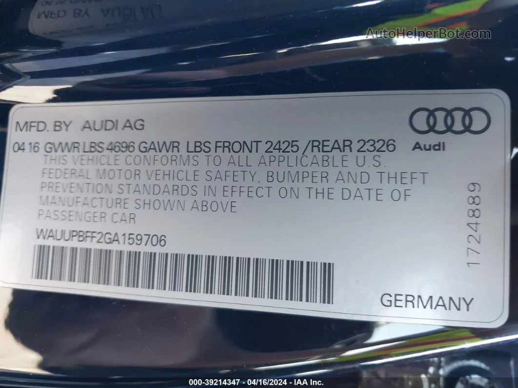 2016 Audi A3 E-tron 1.4t Premium Black vin: WAUUPBFF2GA159706