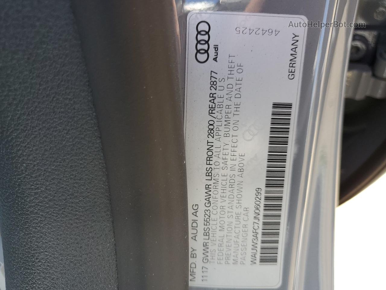2018 Audi A7 Premium Plus Серый vin: WAUW3AFC7JN060299
