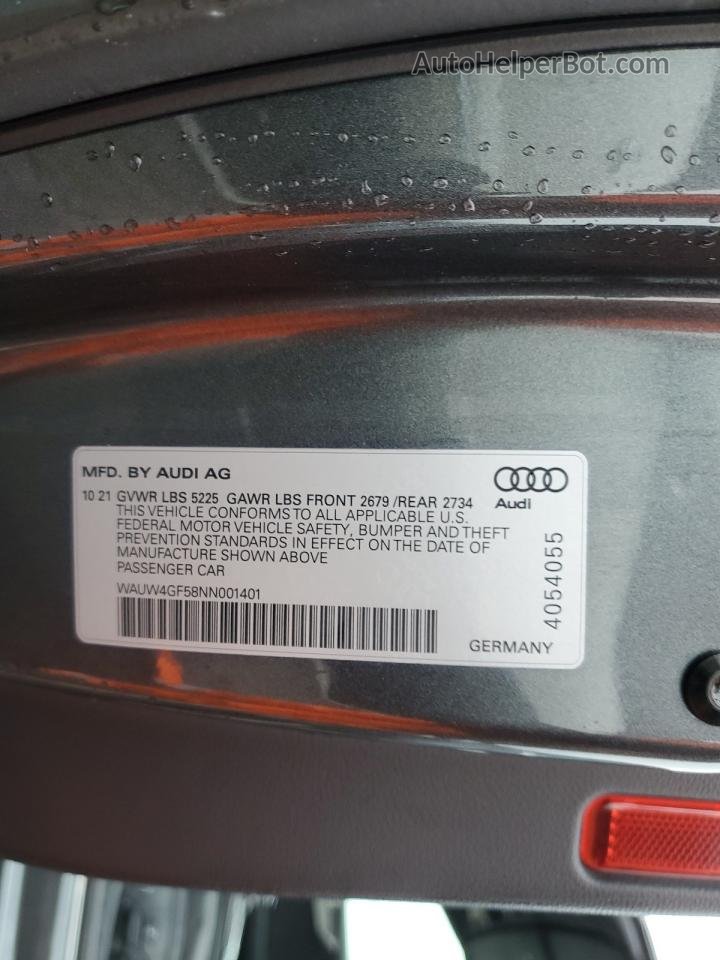 2022 Audi S5 Premium Plus Gray vin: WAUW4GF58NN001401