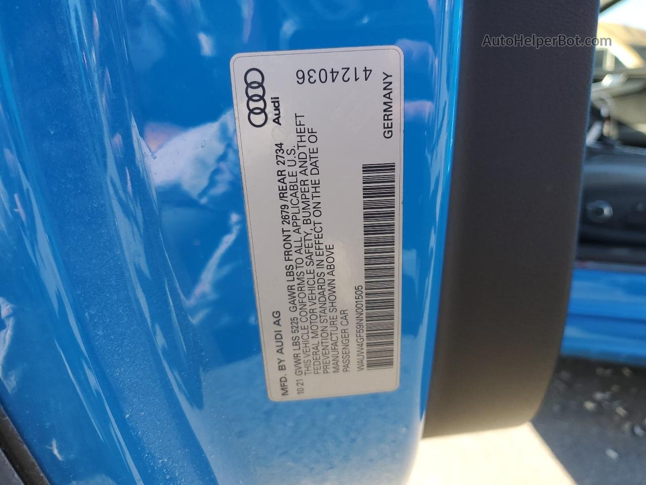 2022 Audi S5 Premium Plus Синий vin: WAUW4GF59NN001505