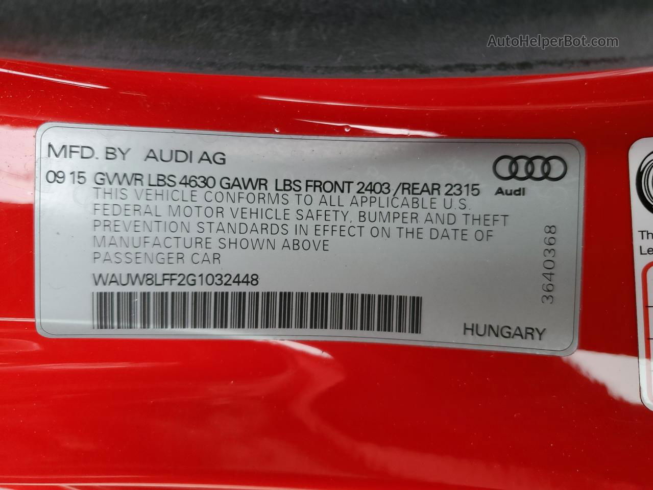 2016 Audi A3 Prestige S-line Red vin: WAUW8LFF2G1032448