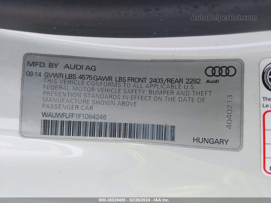 2015 Audi A3 2.0t Premium White vin: WAUWFLFF1F1064246