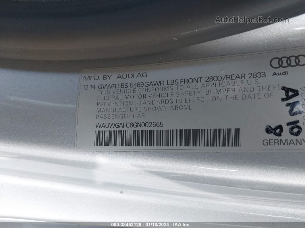 2016 Audi A7 3.0t Premium Plus Silver vin: WAUWGAFC6GN002665
