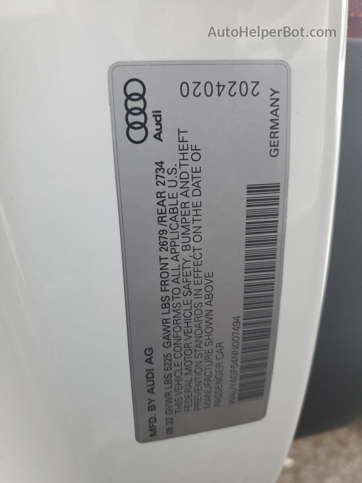 2022 Audi S5 Prestige Белый vin: WAUY4GF54NN007494