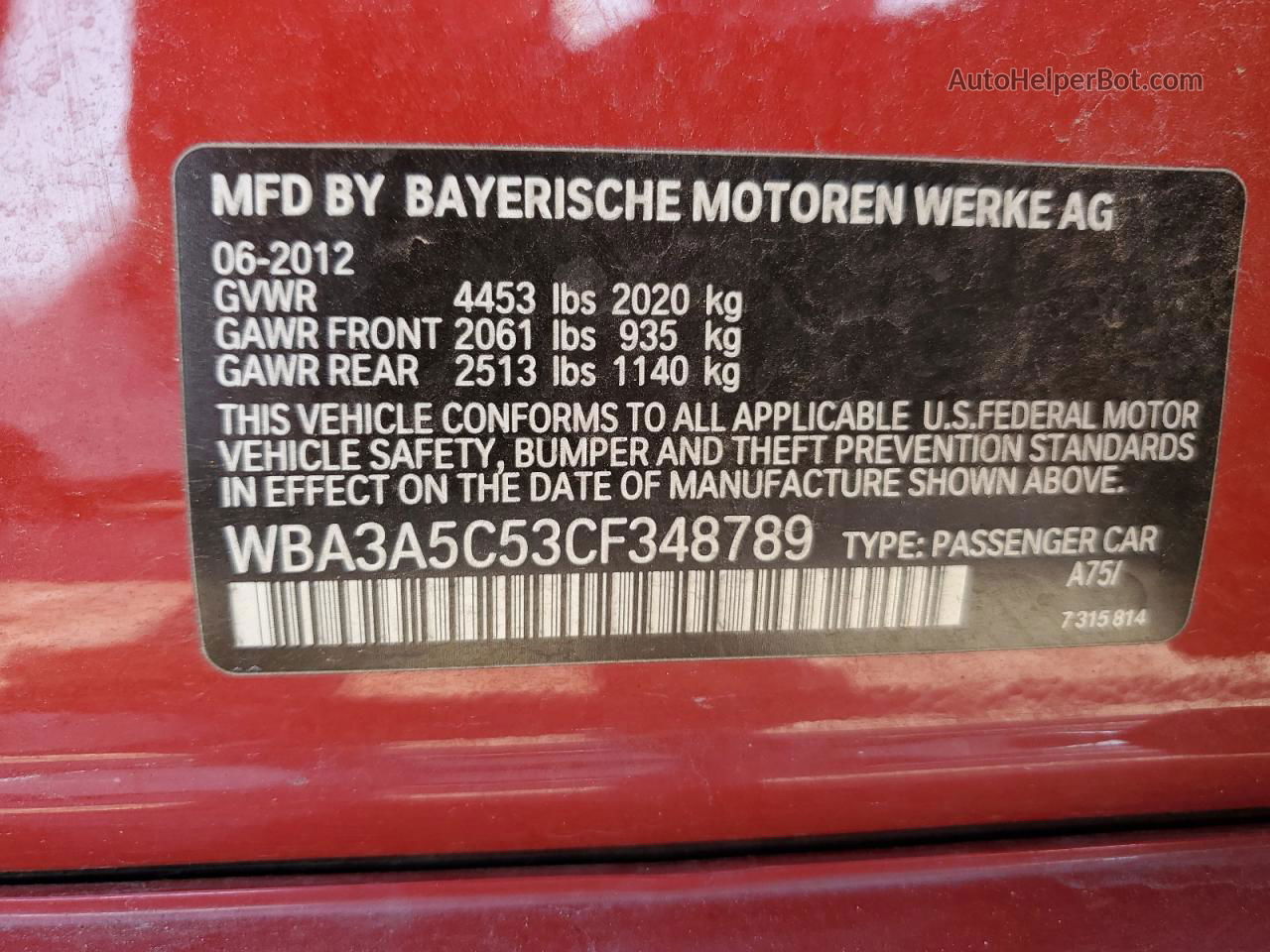 2012 Bmw 328 I Red vin: WBA3A5C53CF348789