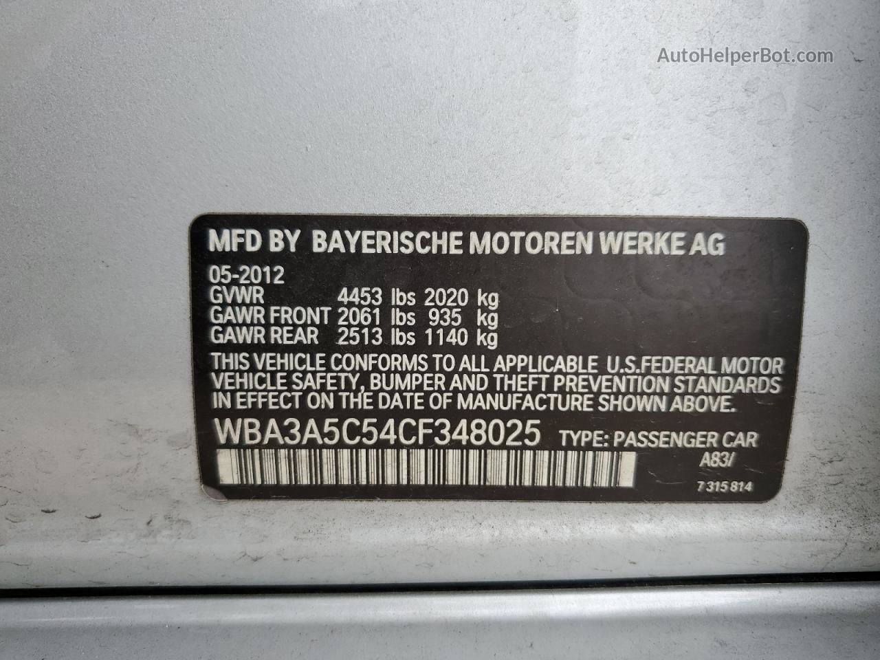 2012 Bmw 328 I Silver vin: WBA3A5C54CF348025