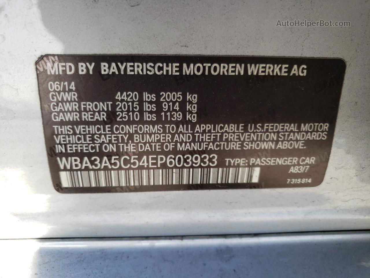 2014 Bmw 328 I Серебряный vin: WBA3A5C54EP603933