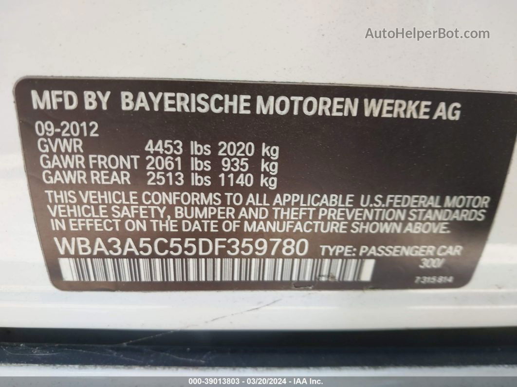 2013 Bmw 328i   White vin: WBA3A5C55DF359780