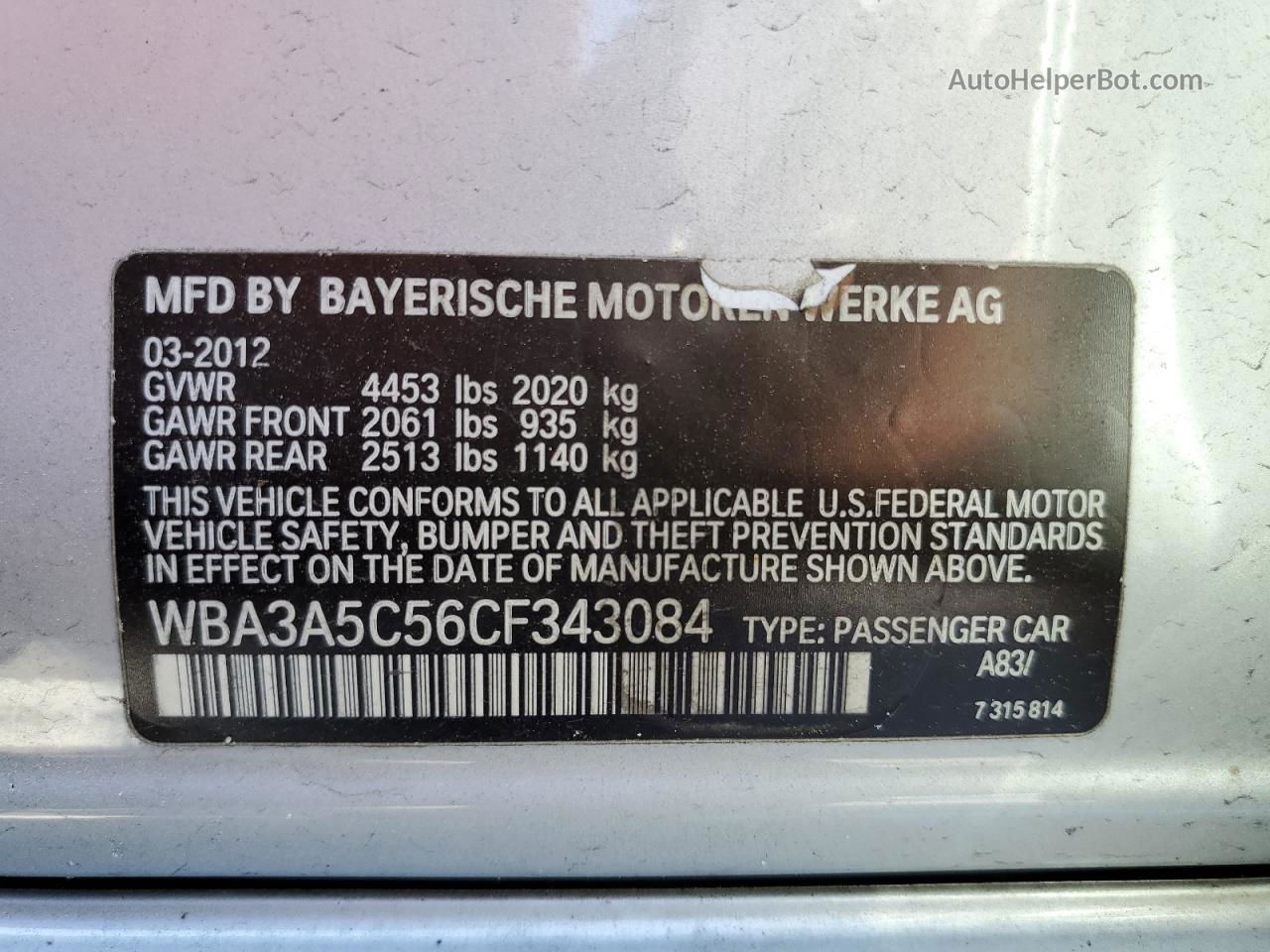 2012 Bmw 328 I Silver vin: WBA3A5C56CF343084