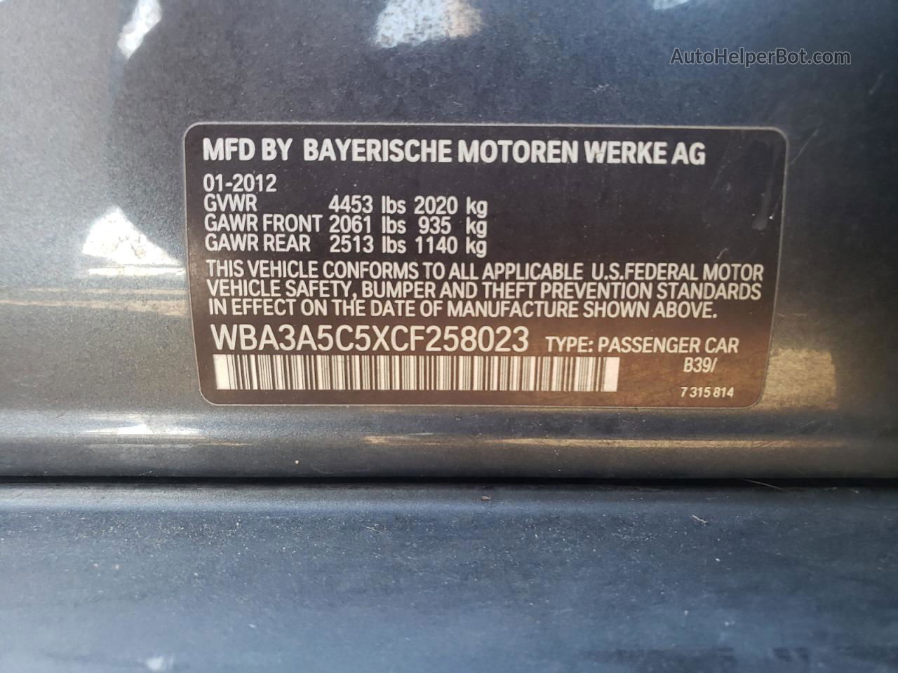 2012 Bmw 328 I Gray vin: WBA3A5C5XCF258023