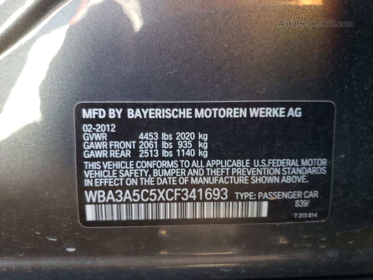 2012 Bmw 328 I Gray vin: WBA3A5C5XCF341693