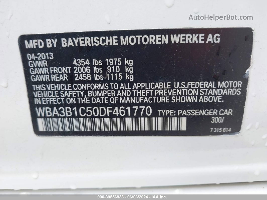 2013 Bmw 320i   White vin: WBA3B1C50DF461770