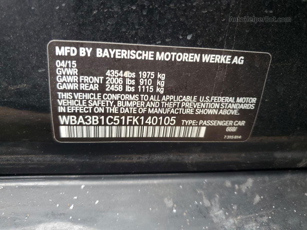 2015 Bmw 320 I Черный vin: WBA3B1C51FK140105