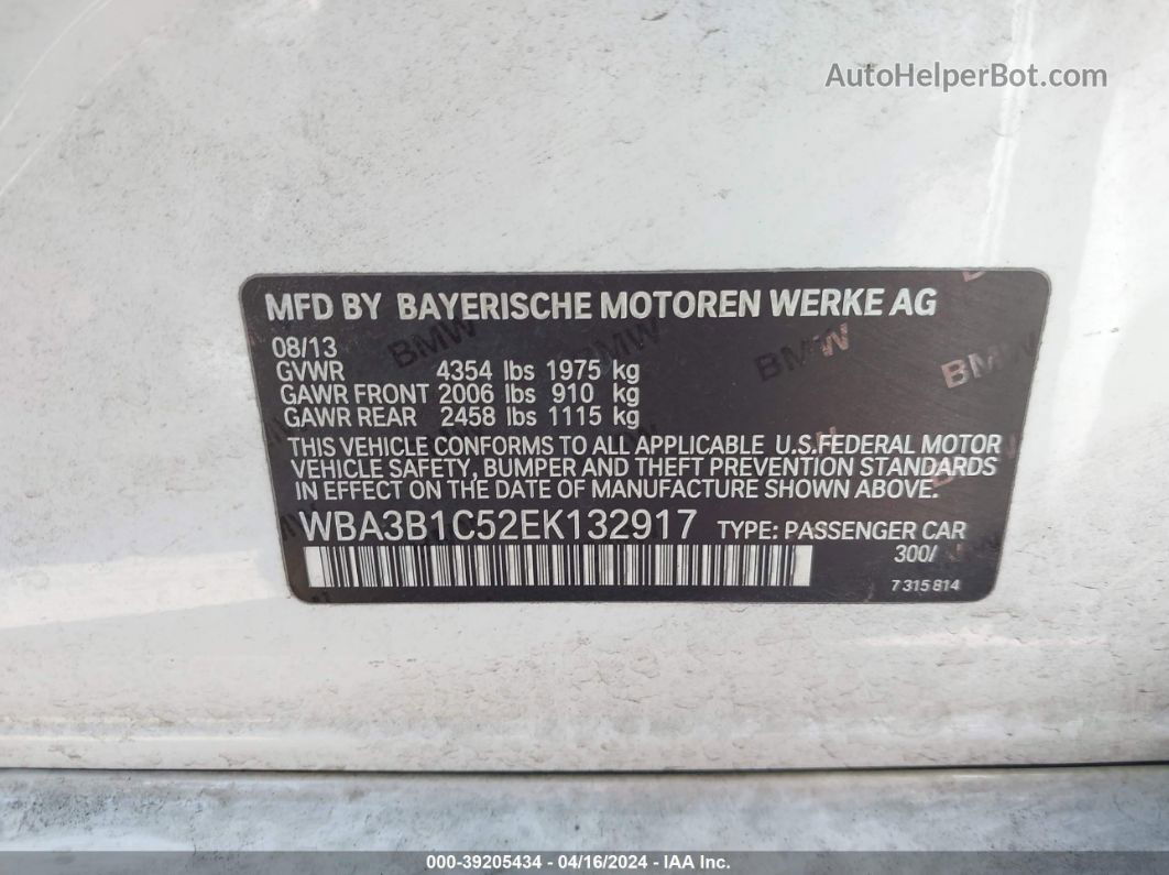 2014 Bmw 320i   Белый vin: WBA3B1C52EK132917