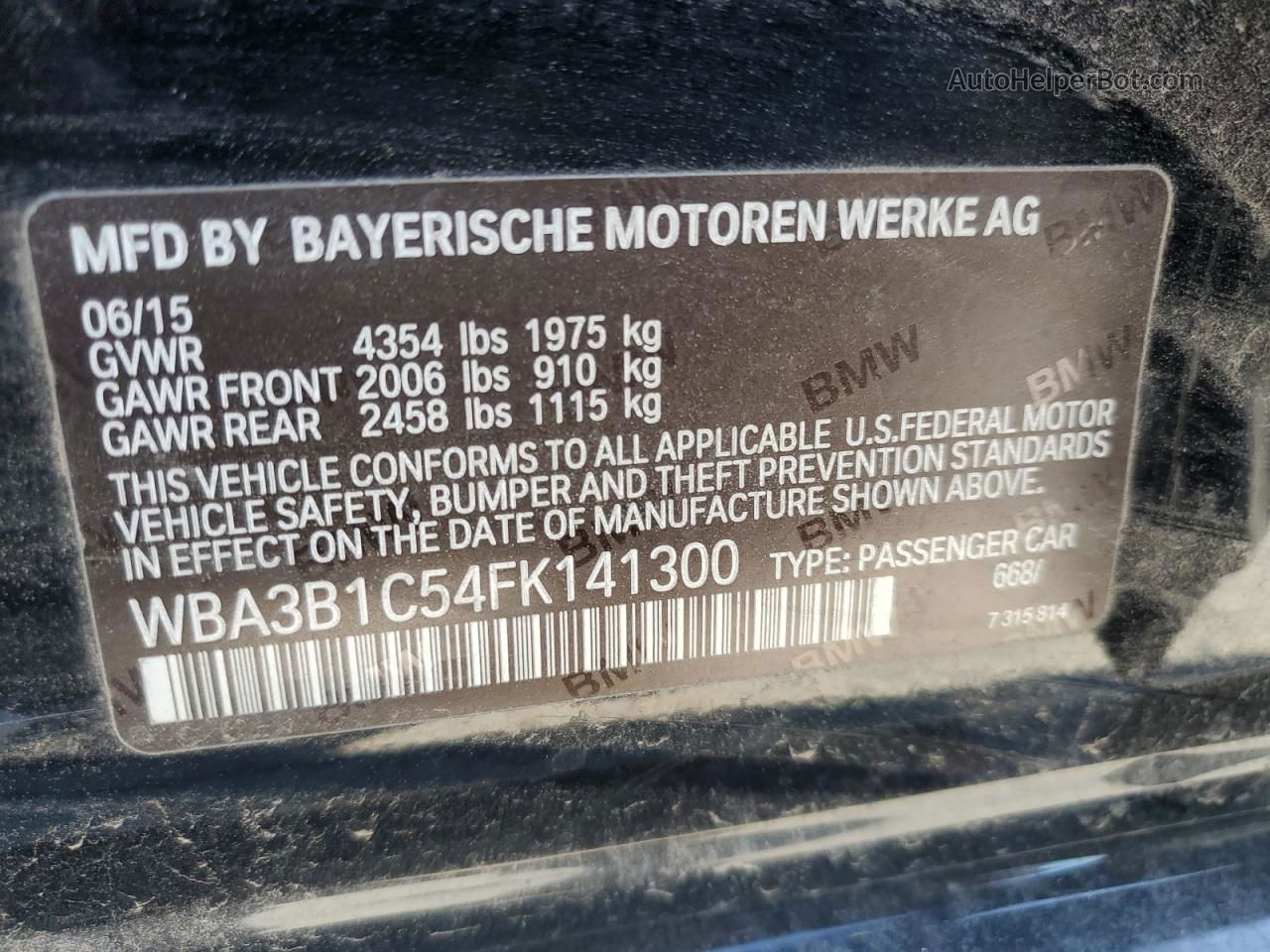 2015 Bmw 320 I Черный vin: WBA3B1C54FK141300