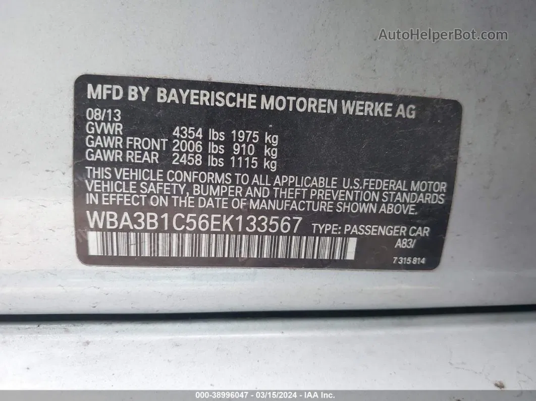 2014 Bmw 320i   Серебряный vin: WBA3B1C56EK133567