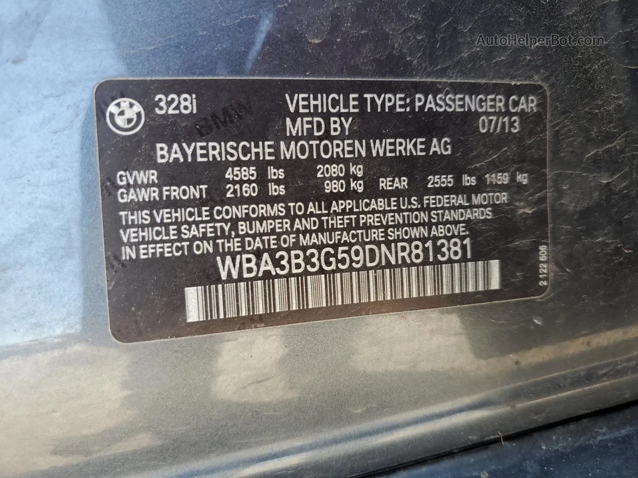 2013 Bmw 328 Xi Угольный vin: WBA3B3G59DNR81381