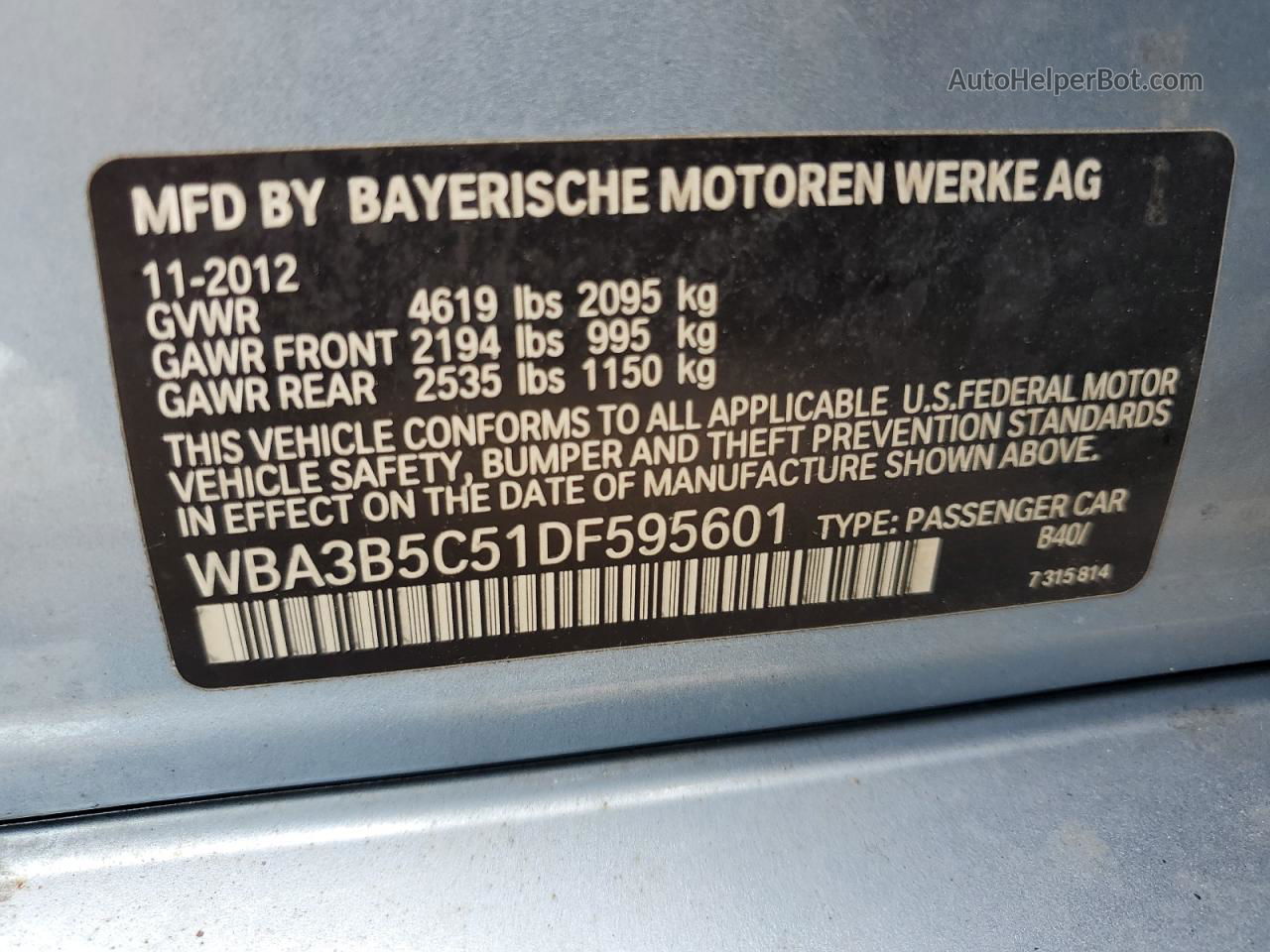 2013 Bmw 328 Xi Sulev Blue vin: WBA3B5C51DF595601